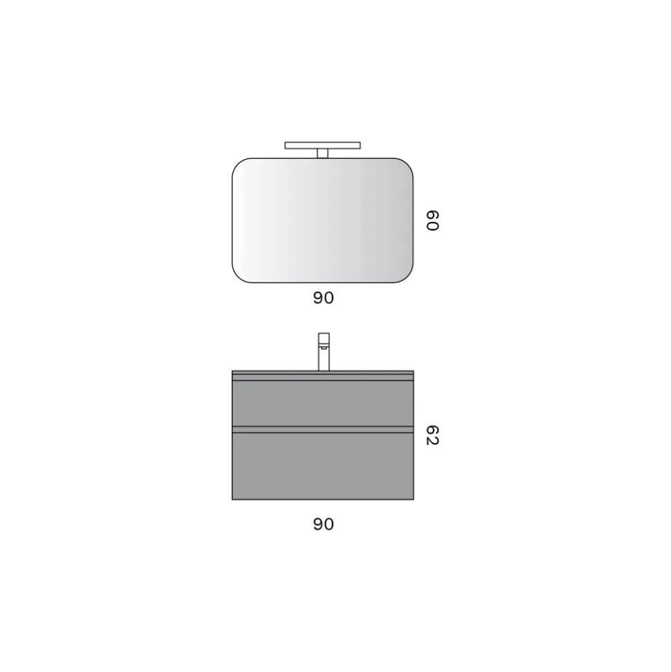 Composizione Bagno con 2 Cassetti, Lavabo in Vetro Grigio e Specchio - Elios