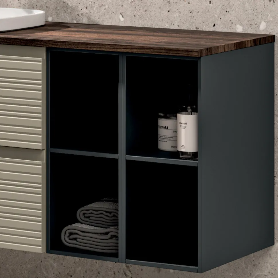 Composizione Bagno con 4 Cassetti, Lavabo, Specchio e Vani a Giorno - Elios