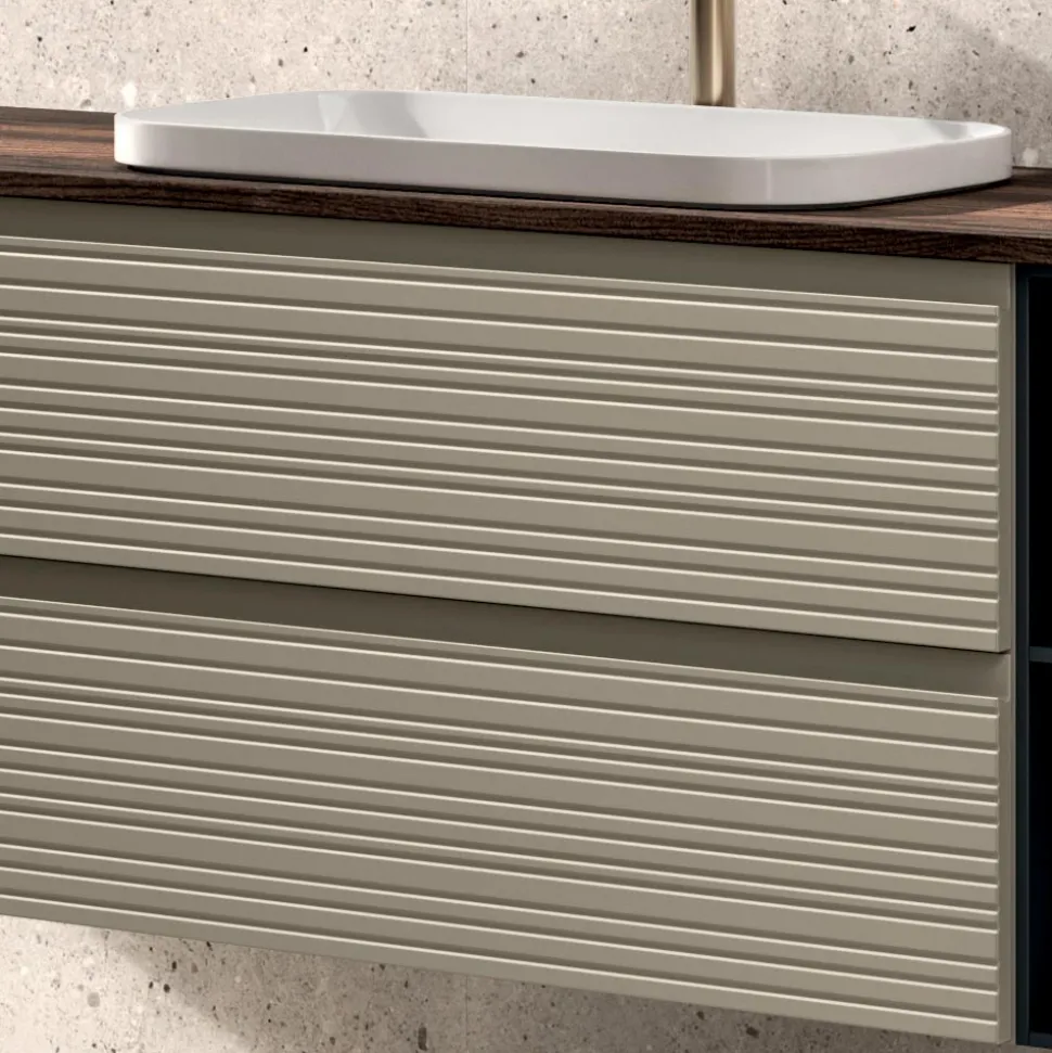 Composizione Bagno con 4 Cassetti, Lavabo, Specchio e Vani a Giorno - Elios