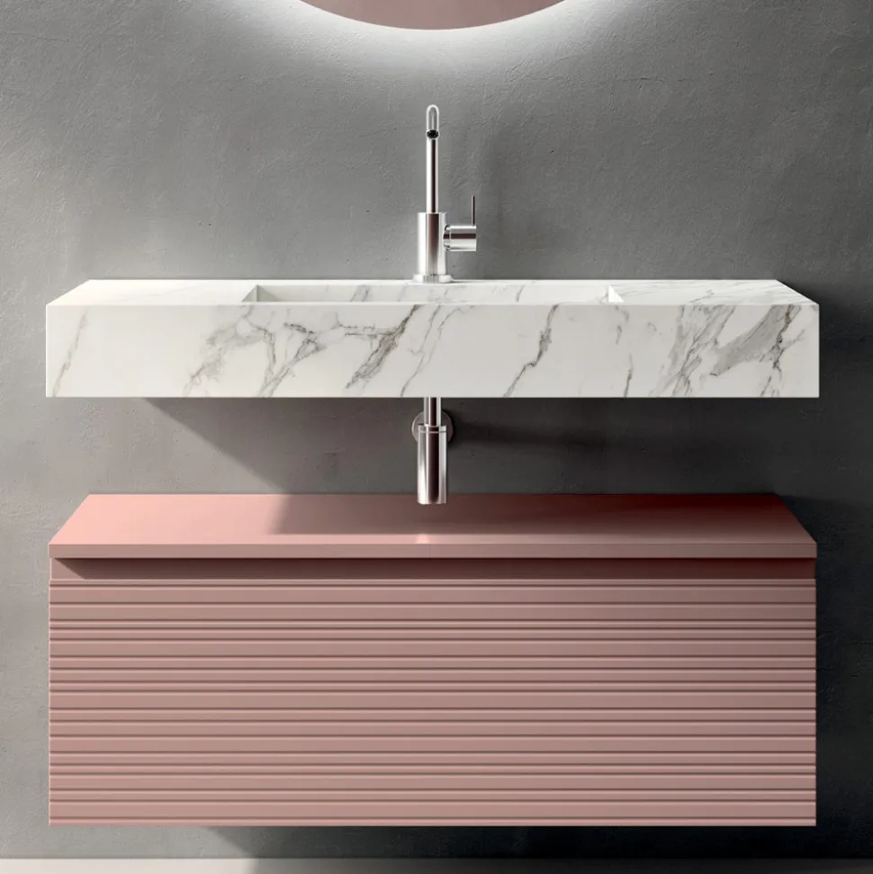 Composizione Bagno con Cassetto Rosa Cipria e Lavabo Calacatta - Elios