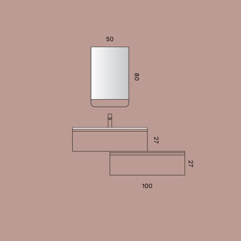 Composizione Bagno con Cassetti Rosa Cipria, Lavabo e Specchio - Elios