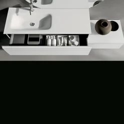 Composizione Bagno con Cassetti, Lavabo in Ceramica e Specchio Led - Elios