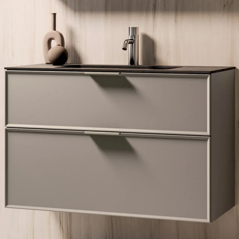 Composizione Bagno con Cassetti, Lavabo e Specchio Led - Orione