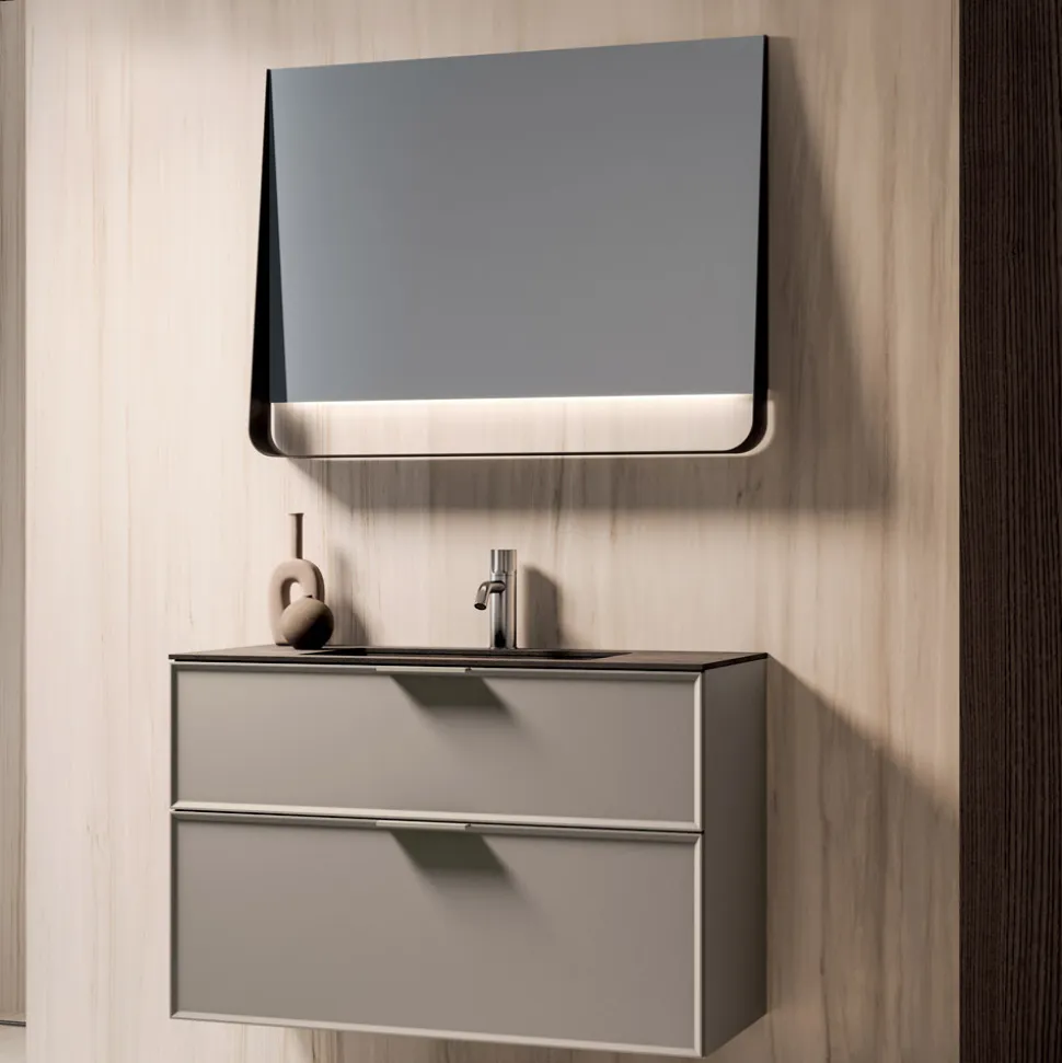Composizione Bagno con Cassetti, Lavabo e Specchio Led - Orione