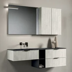 Composizione Bagno con Cassetti, Lavabo, Specchio e Pensile - Orione