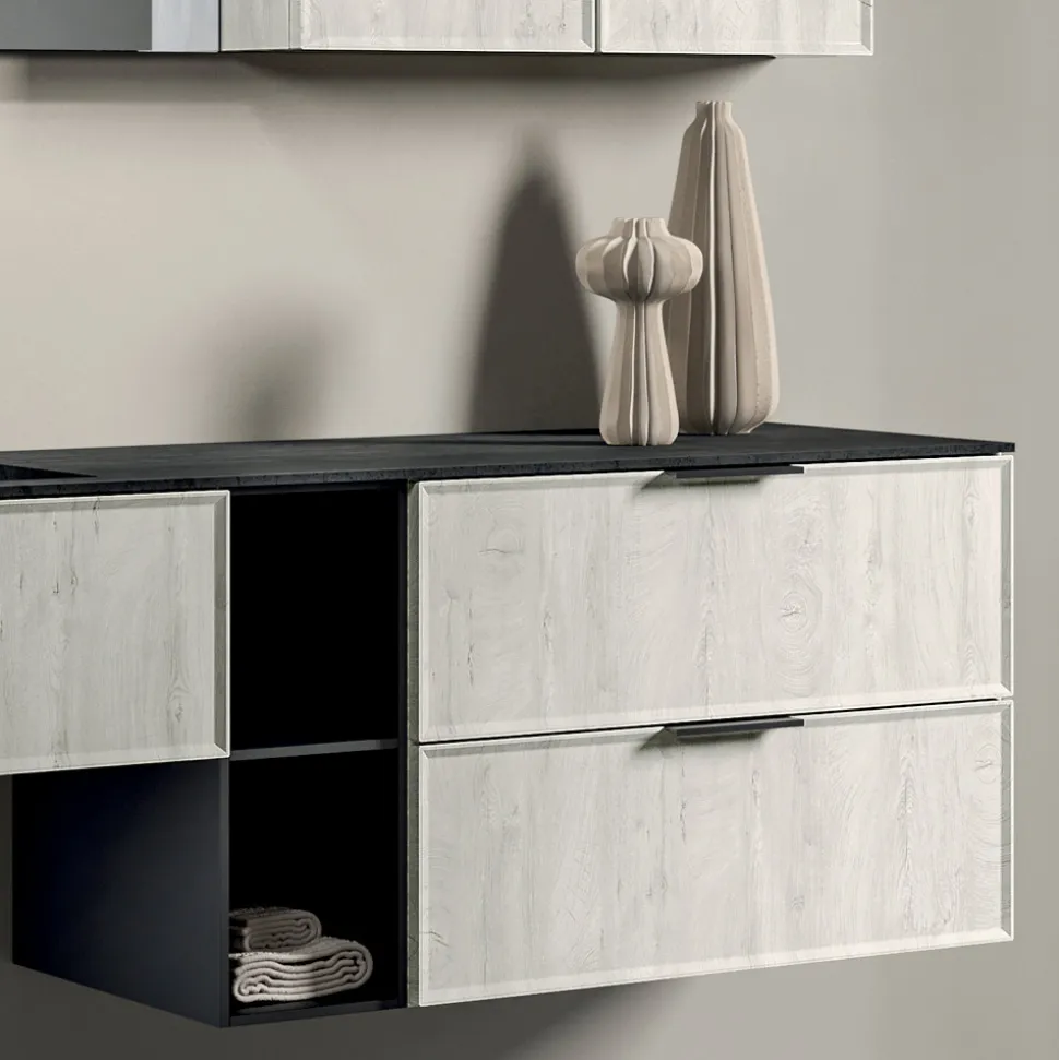 Composizione Bagno con Cassetti, Lavabo, Specchio e Pensile - Orione
