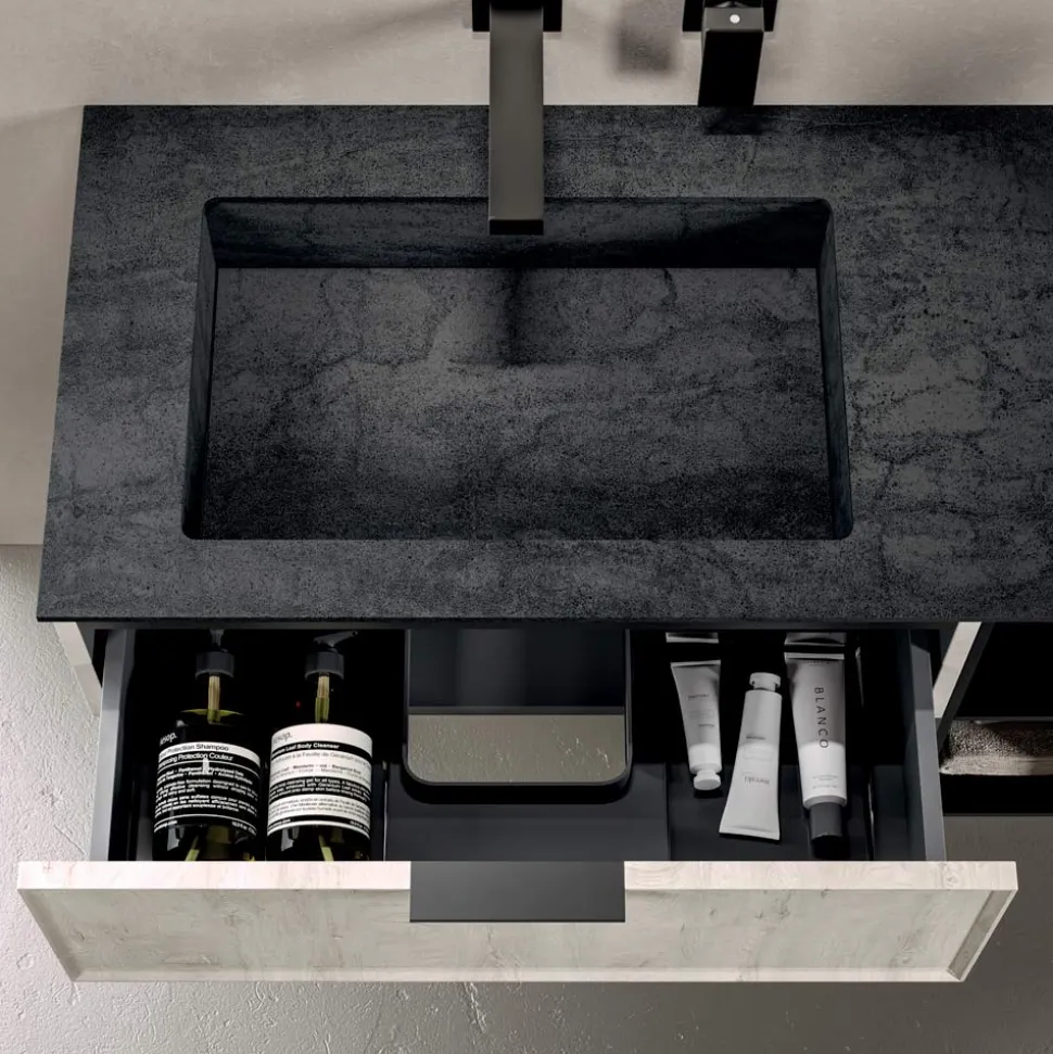 Composizione Bagno con Cassetti, Lavabo, Specchio e Pensile - Orione