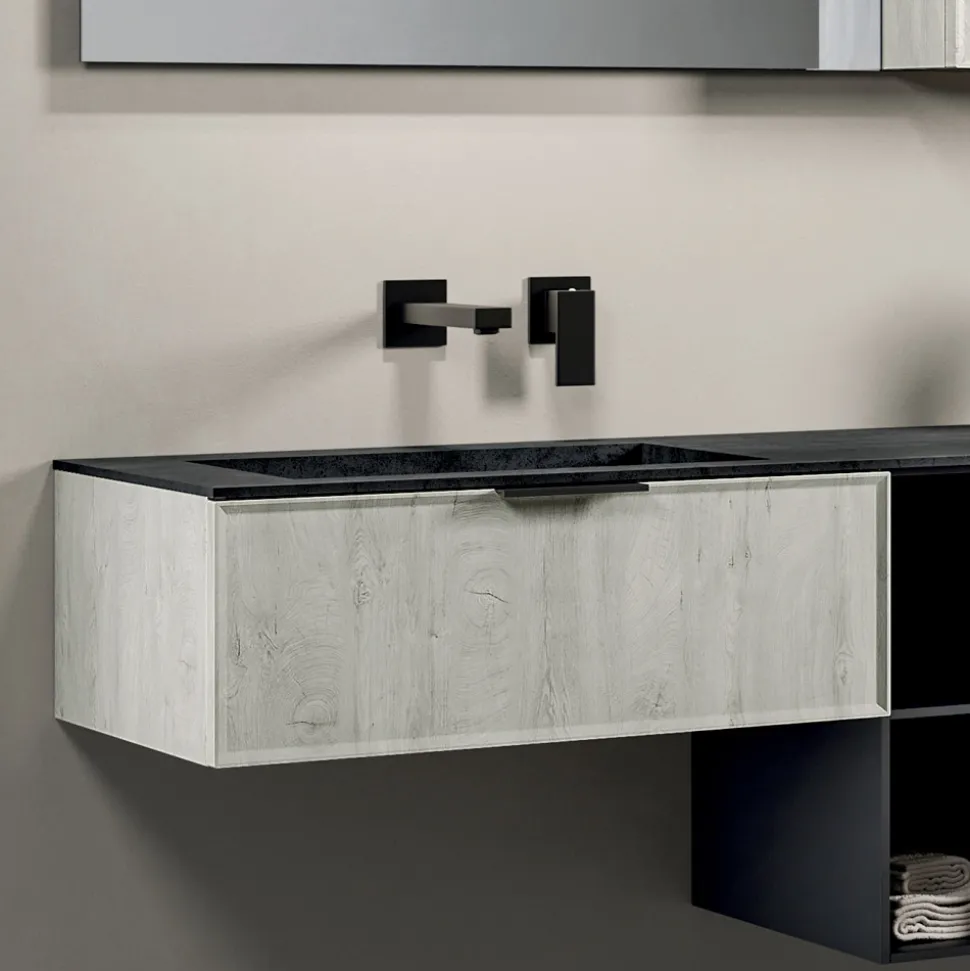 Composizione Bagno con Cassetti, Lavabo, Specchio e Pensile - Orione