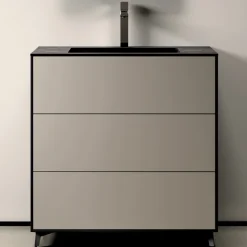 Composizione Bagno con 3 Cassetti Tortora Opachi, Specchio e Lavabo - Velaria
