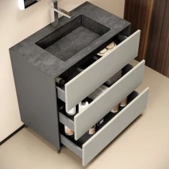 Composizione Bagno con 3 Cassetti Tortora Opachi, Specchio e Lavabo - Velaria