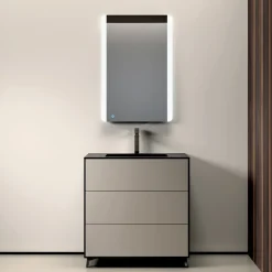 Composizione Bagno con 3 Cassetti Tortora Opachi, Specchio e Lavabo - Velaria