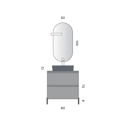 Composizione Bagno con 1 Cassetto, Lavabo in Resina Antracite e Specchio - Titan