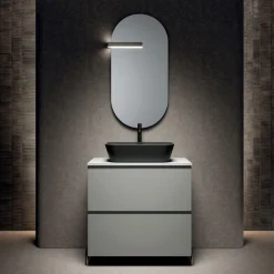 Composizione Bagno con 1 Cassetto, Lavabo in Resina Antracite e Specchio - Titan