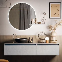 Composizione Bagno con Lavabo, Base Sospesa e Specchio Made in Italy - Dream