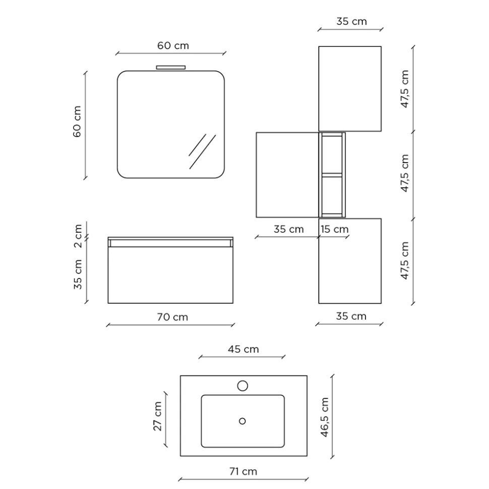 Composizione Bagno con Lavabo in Resina, Base Antigraffio Made in Italy - Dream