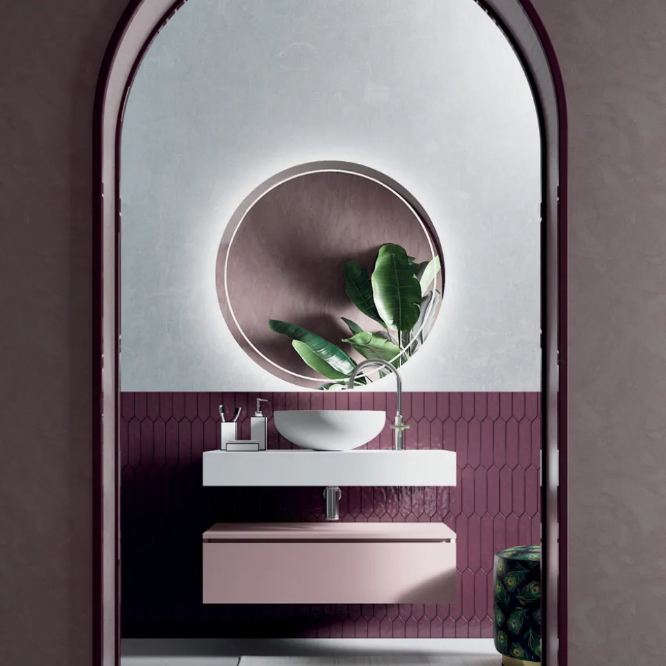Composizione Bagno con Lavabo in Resina e Specchio Made in Italy - Palom