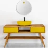 Composizione Bagno con Mobile in Teak e Lavabo Dettagli Gialli - Georges