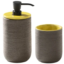 Composizione Bagno con Mobile in Teak e Lavabo Dettagli Gialli - Georges