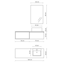 Composizione Bagno con Specchio con Lampada Integrata, Lavabo e Base - Dream