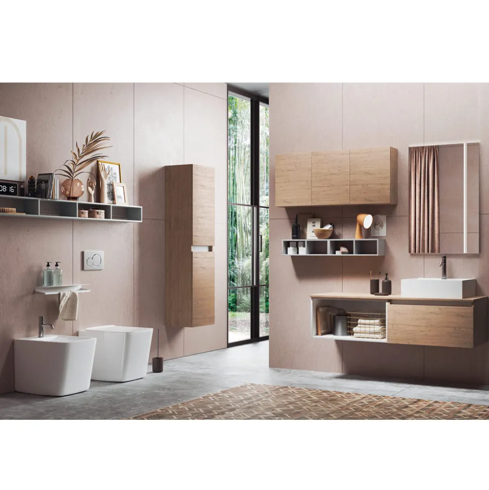 Composizione Bagno con Specchio con Lampada Integrata, Lavabo e Base - Dream