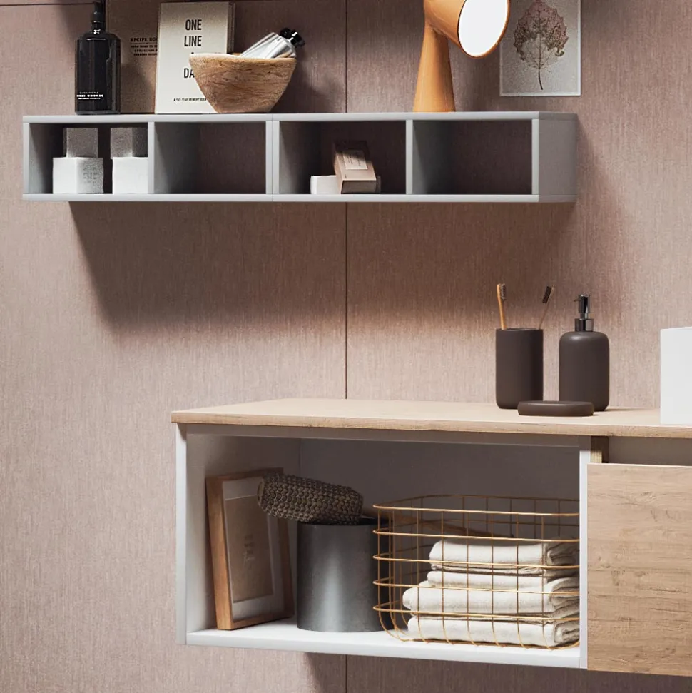 Composizione Bagno con Specchio con Lampada Integrata, Lavabo e Base - Dream