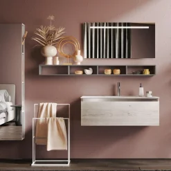 Composizione Bagno con Specchio e Lampada, Base Antigraffio Made in Italy - Dream