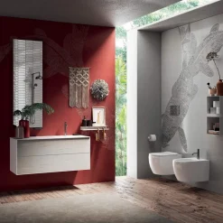 Composizione Bagno con Specchio Girevole 180°, Base e Lavabo Made in Italy - Kilos