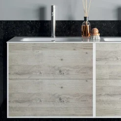 Composizione Bagno con Specchio, Lavabo Doppio e Base Made in Italy - Kilos