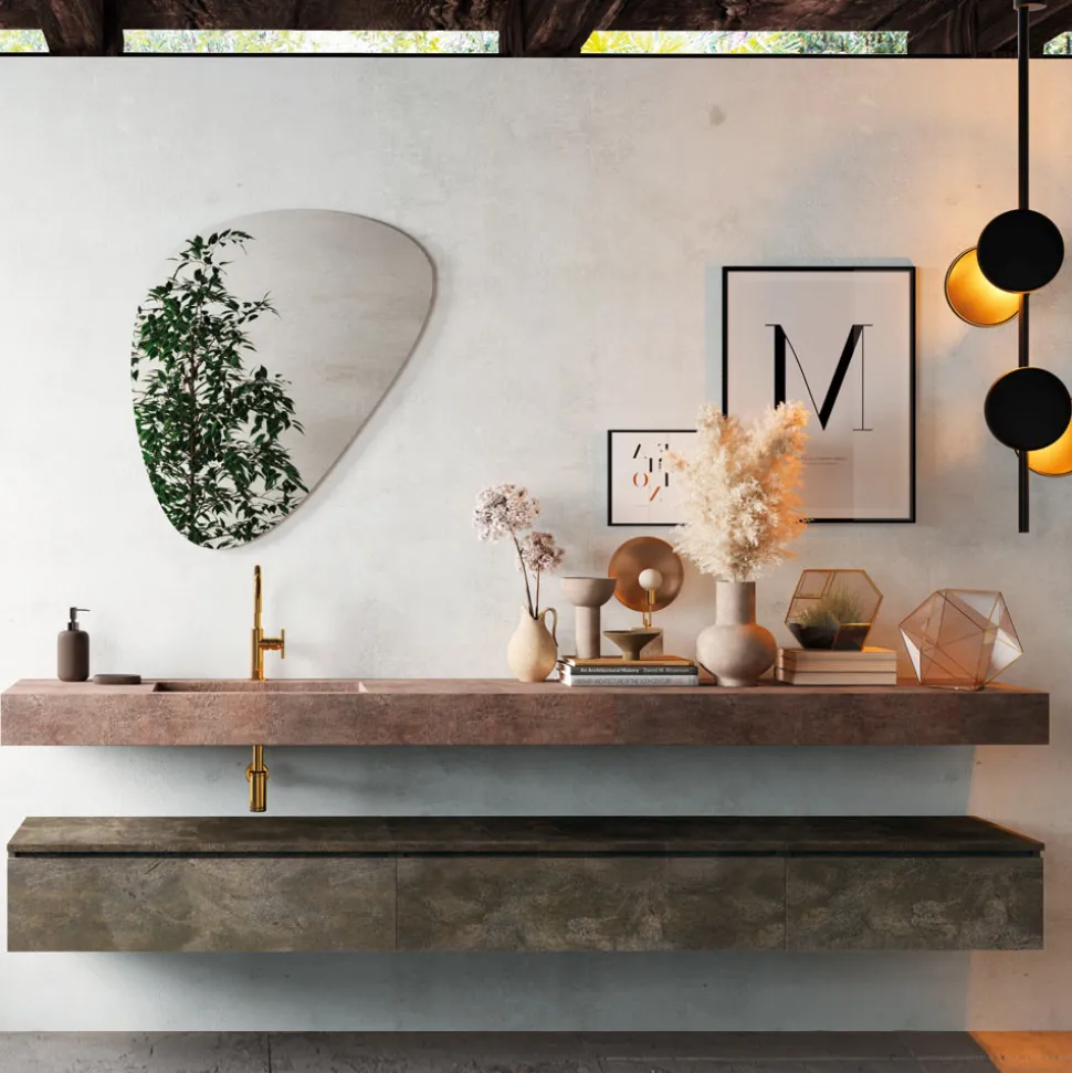 Composizione Bagno con Specchio Moderno e Lavabo Consolle Made in Italy - Palom