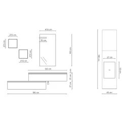 Composizione Bagno con Specchio, Lavabo in resina e Base Made in Italy - Palom