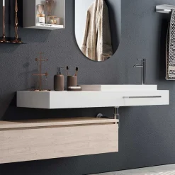 Composizione Bagno con Specchio Ovale, Lavabo e Base Realizzato in Italia - Palom