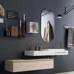 Composizione Bagno con Specchio Ovale, Lavabo e Base Realizzato in Italia - Palom
