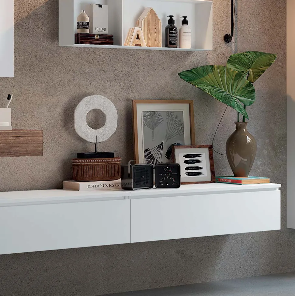 Composizione Bagno con Specchio e Lavabo in Ceramica Made in Italy - Palom