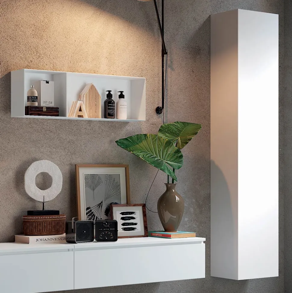 Composizione Bagno con Specchio e Lavabo in Ceramica Made in Italy - Palom