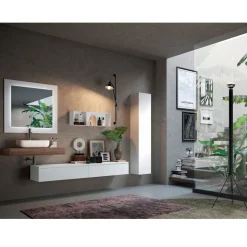 Composizione Bagno con Specchio e Lavabo in Ceramica Made in Italy - Palom