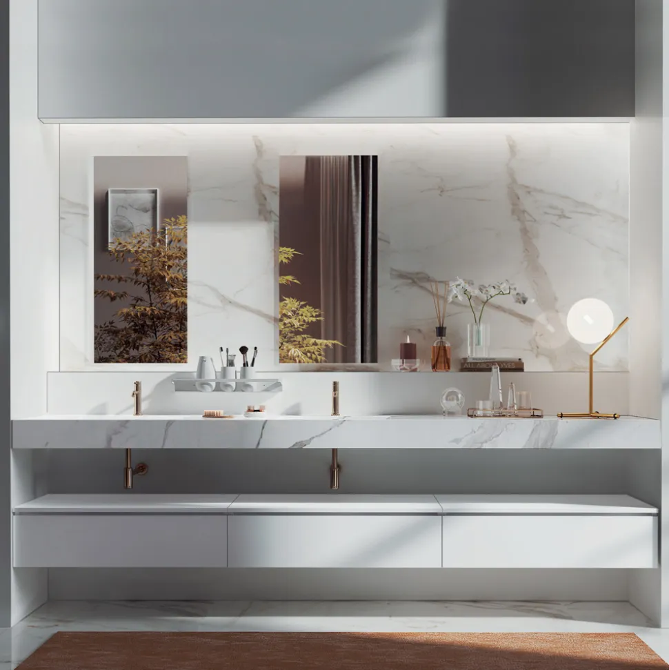 Composizione Bagno Doppia con Specchio Rettangolare e Lavabo Made in Italy - Palom