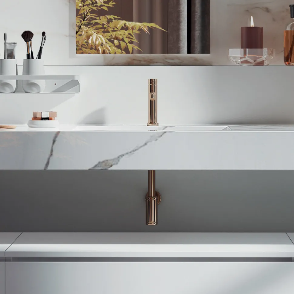 Composizione Bagno Doppia con Specchio Rettangolare e Lavabo Made in Italy - Palom