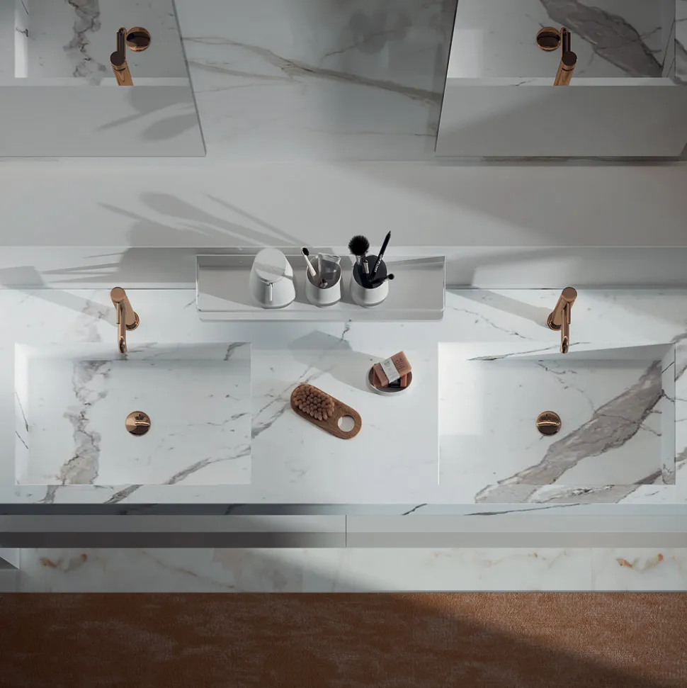Composizione Bagno Doppia con Specchio Rettangolare e Lavabo Made in Italy - Palom