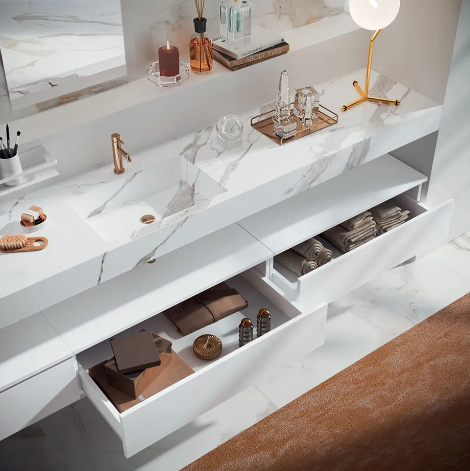 Composizione Bagno Doppia con Specchio Rettangolare e Lavabo Made in Italy - Palom