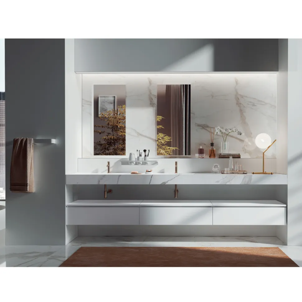 Composizione Bagno Doppia con Specchio Rettangolare e Lavabo Made in Italy - Palom