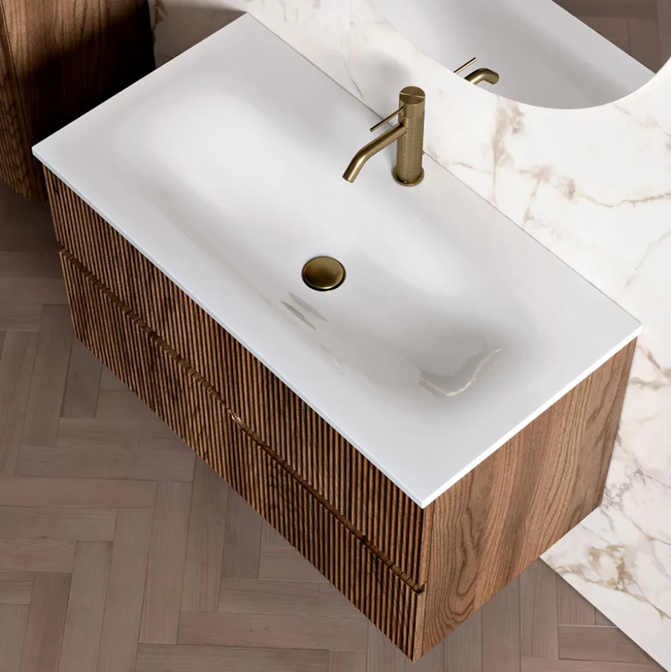 Composizione Bagno in Rovere Rio Cannettato Realizzato in Italia - Afrodite