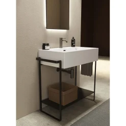 Composizione Bagno Lavabo Ceramica e Base Acciaio Made in Italy - Quadro