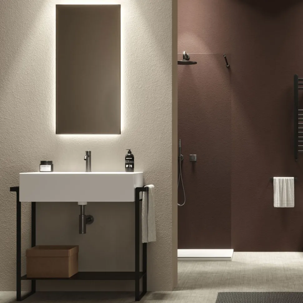Composizione Bagno Lavabo Ceramica e Base Acciaio Made in Italy - Quadro