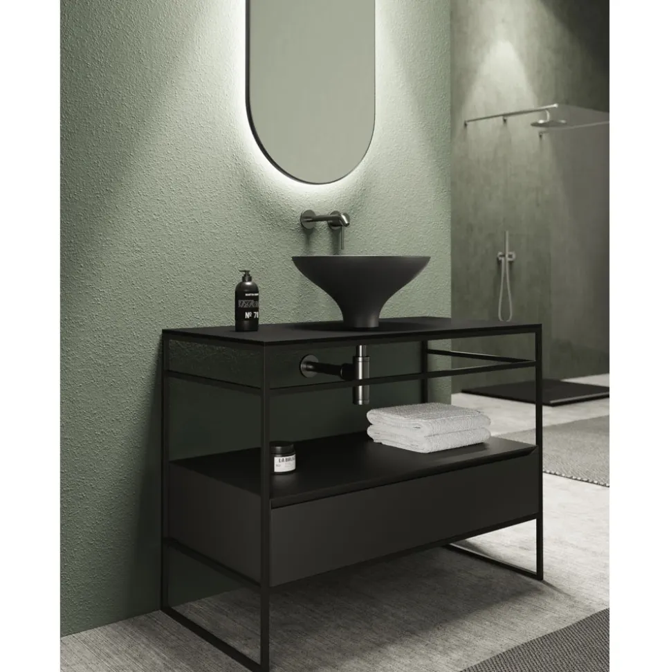 Composizione Bagno Lavabo in Ceramica e Specchio Made in Italy - Hoscar
