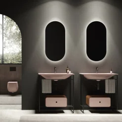 Composizione Bagno Lavabo in Ceramica e Specchio Made in Italy - Chantal