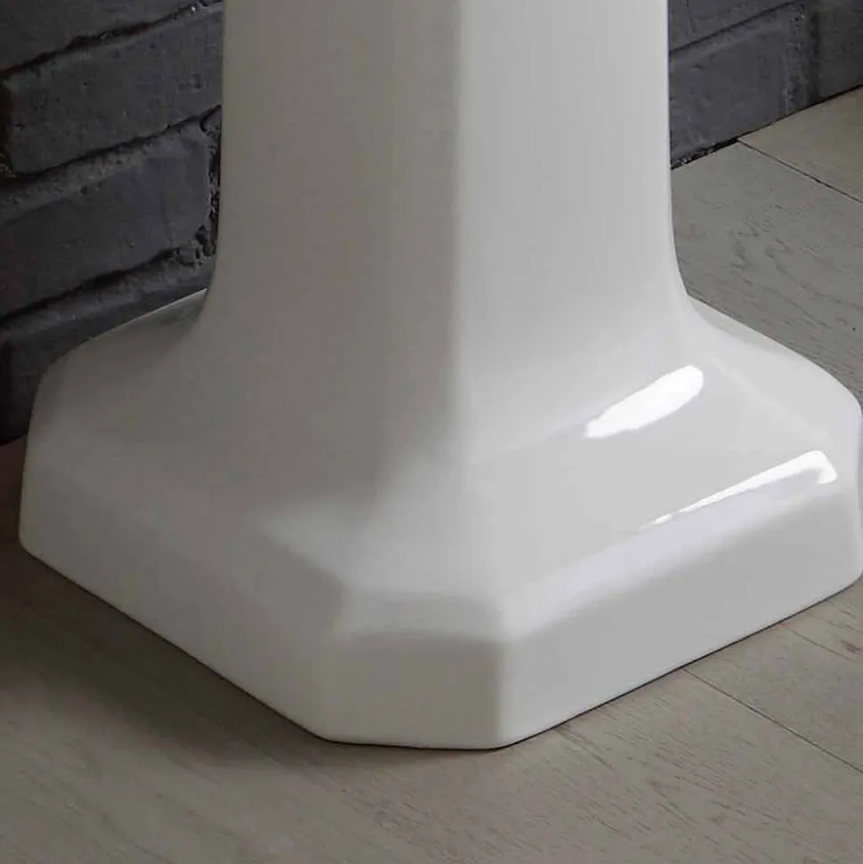 Composizione bagno lavabo su colonna in ceramica bianca vintage Ania
