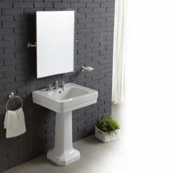 Composizione bagno lavabo su colonna in ceramica bianca vintage Ania