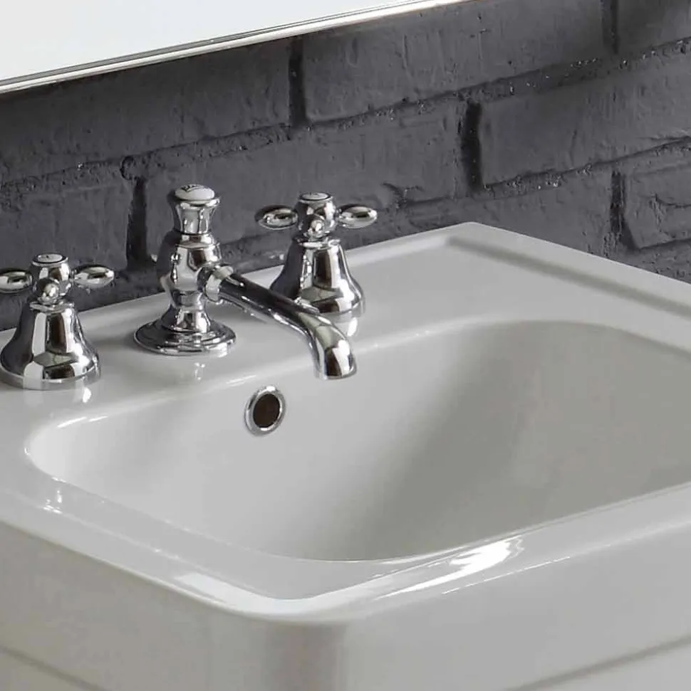 Composizione bagno lavabo su colonna in ceramica bianca vintage Ania