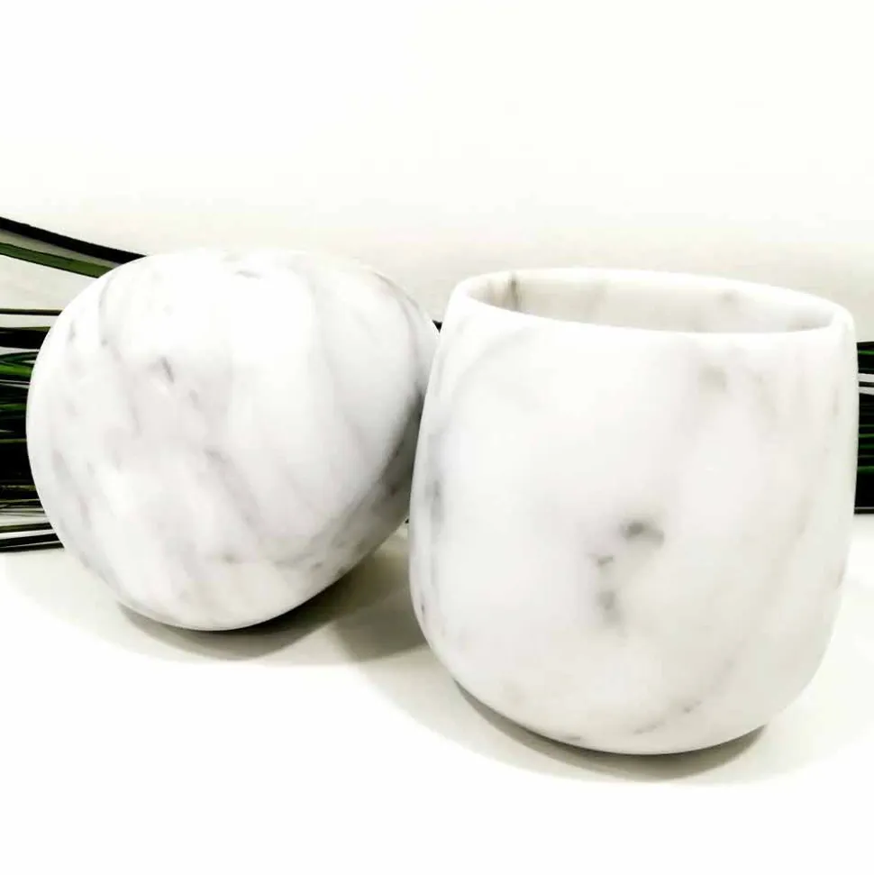 Composizione di 2 Bicchieri in Marmo Bianco di Carrara Made in Italy - Dolla