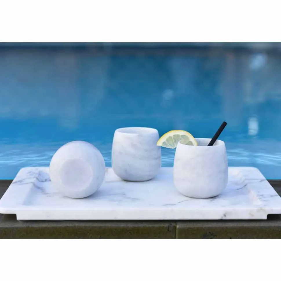 Composizione di 2 Bicchieri in Marmo Bianco di Carrara Made in Italy - Dolla